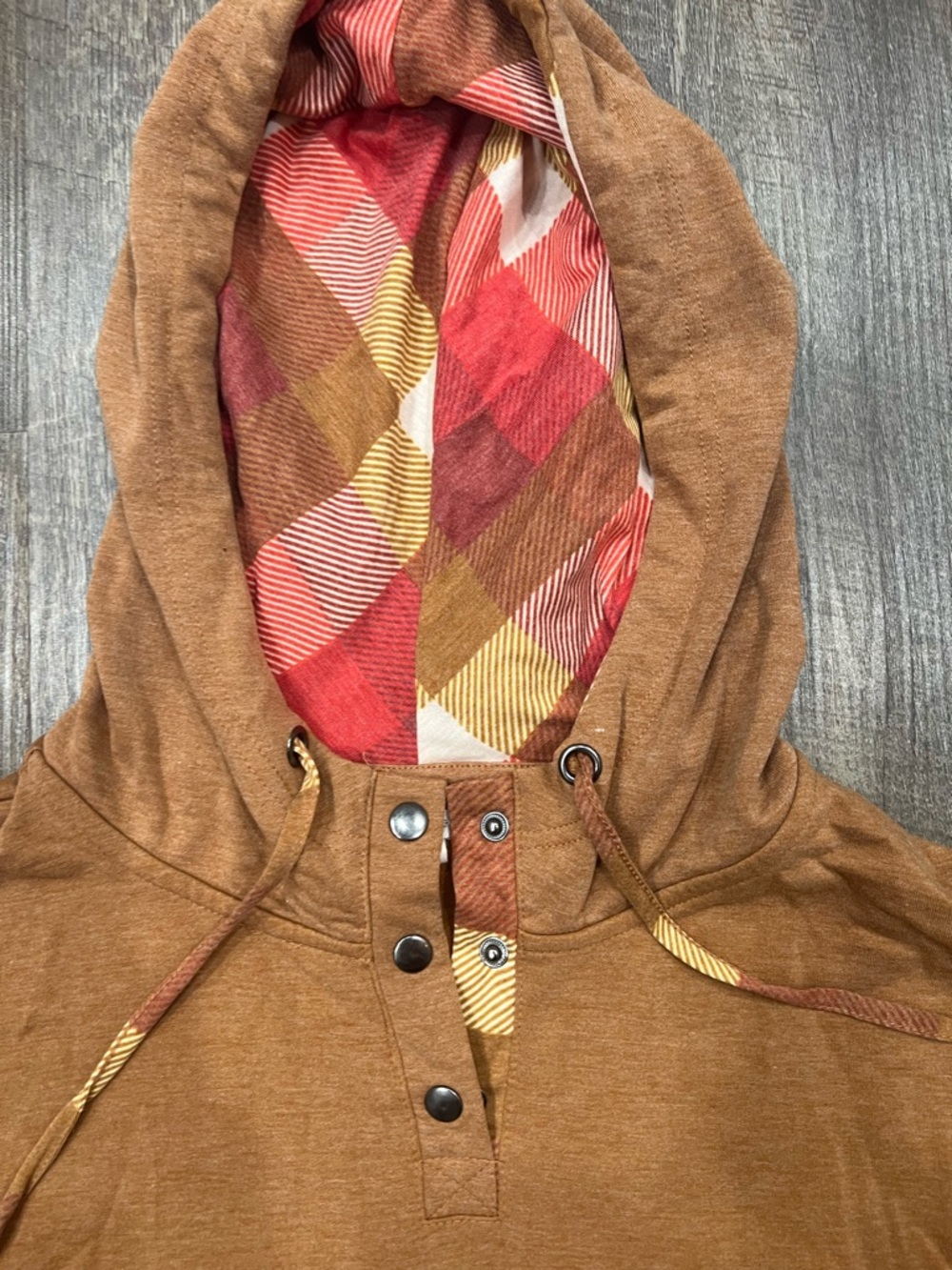 Maurices Multi-Color Plaid-Lined Rust Hoodie - Picture 4 of 4